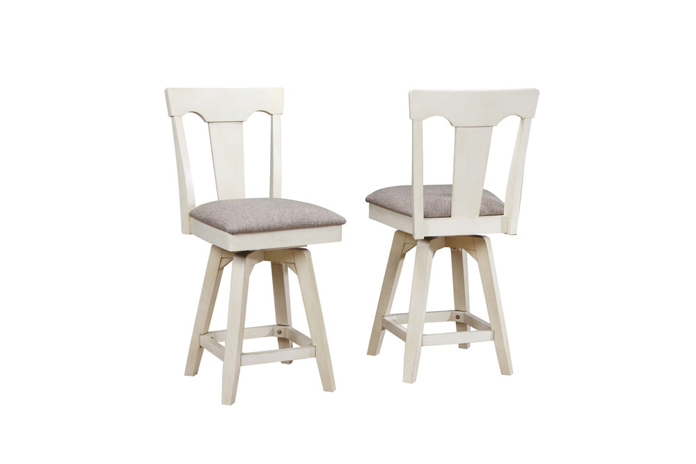 ECI Furniture Choices Panel Back Counter Height Stool with Upholstered Seat, Antique White - Set of 2 Antique White Wood solids and veneers