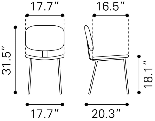 Zuo Modern Worcester 100% Polyester, 100% Polyurethane, Plywood, Steel Modern Commercial Grade Dining Chair Set - Set of 2 Gray, Black 100% Polyester, 100% Polyurethane, Plywood, Steel