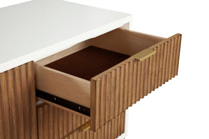 Larsen TV Console - Elegant White Mahogany with Gold Accents, Fully Assembled & Stylish Design