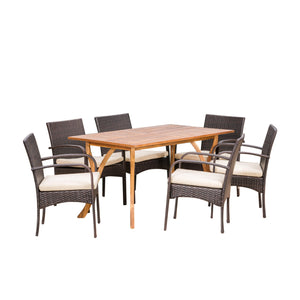 San Andres Wicker and Wood 7 Pc. Dining Set Noble House