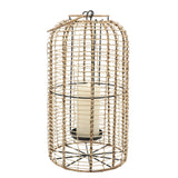 Sagebrook Home Contemporary Rattan, Set of 2 -  15/18" Hurricane Candle Holder, Nat 16470 Brown Iron