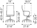 Zuo Modern Glider 100% Polyurethane, Plywood, Steel, Aluminum Alloy Modern Commercial Grade High Back Office Chair White, Silver 100% Polyurethane, Plywood, Steel, Aluminum Alloy