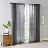 Madison Park Kane Modern/Contemporary Texture Printed Woven Faux Linen Window Panel Black 95" MP40-7505