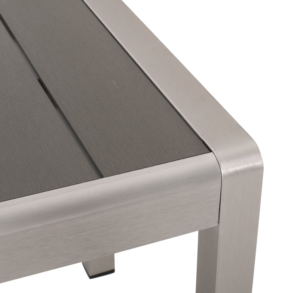 Cape Coral Outdoor Modern Aluminum Dining Bench with Faux Wood Seat, Gray and Silver Noble House
