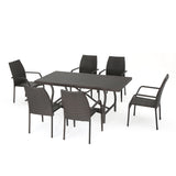 Noble House Alexandria Outdoor 7 Piece Multibrown Wicker Dining Set