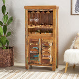 Laverock Boho Handcrafted Wooden Bar Cabinet, Distressed Paint Noble House