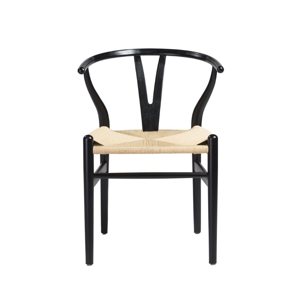 Evelina Side Chair in Black with Natural Rush Seat - Set of 2