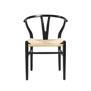Evelina Side Chair in Black with Natural Rush Seat - Set of 2