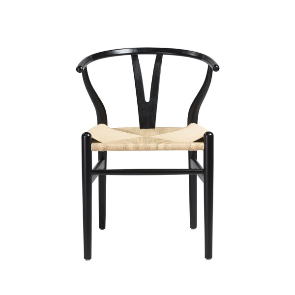 Evelina Side Chair in Black with Natural Rush Seat - Set of 2