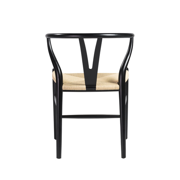 Evelina Side Chair in Black with Natural Rush Seat - Set of 2