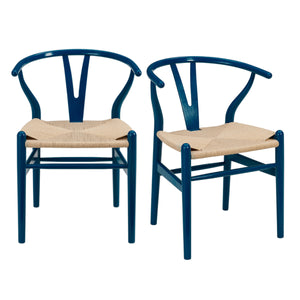 Evelina Side Chair in Midnight Blue and Natural Rush Seat - Set of 2