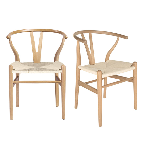 Evelina Side Chair in Natural Stained Frame and Natural Rush Seat - Set of 2
