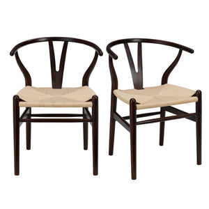 Evelina Side Chair in Walnut with Natural Rush Seat - Set of 2