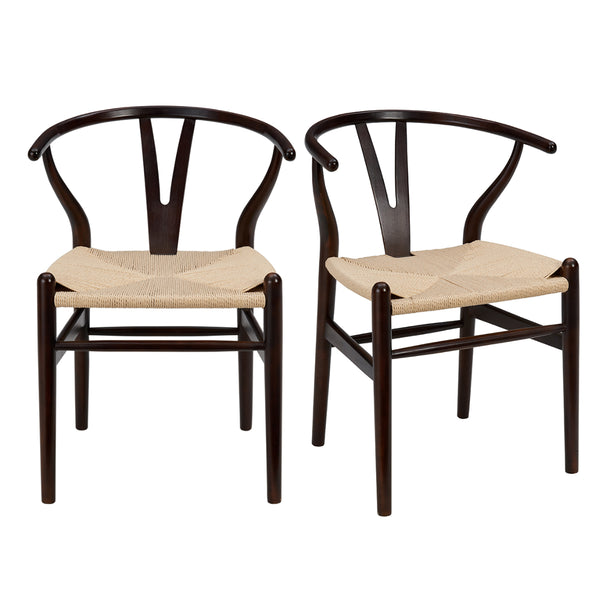 Evelina Side Chair in Walnut with Natural Rush Seat - Set of 2