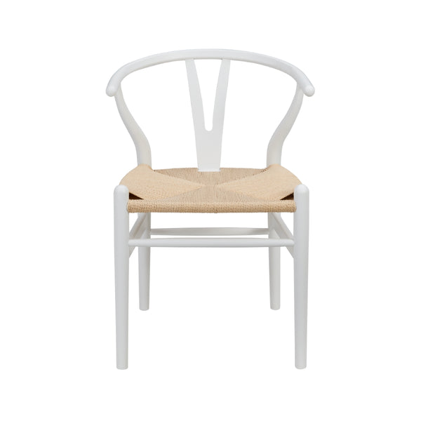 Evelina Side Chair in Matte White and Natural Rush Seat - Set of 2