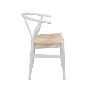Evelina Side Chair in Matte White and Natural Rush Seat - Set of 2