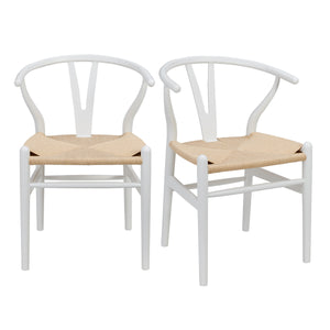 Evelina Side Chair in Matte White and Natural Rush Seat - Set of 2