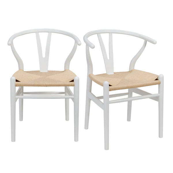 Evelina Side Chair in Matte White and Natural Rush Seat - Set of 2