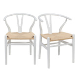 Evelina Side Chair in Matte White and Natural Rush Seat - Set of 2