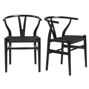 Evelina Side Chair with Black Stained Framed and Black Rush Seat - Set of 2