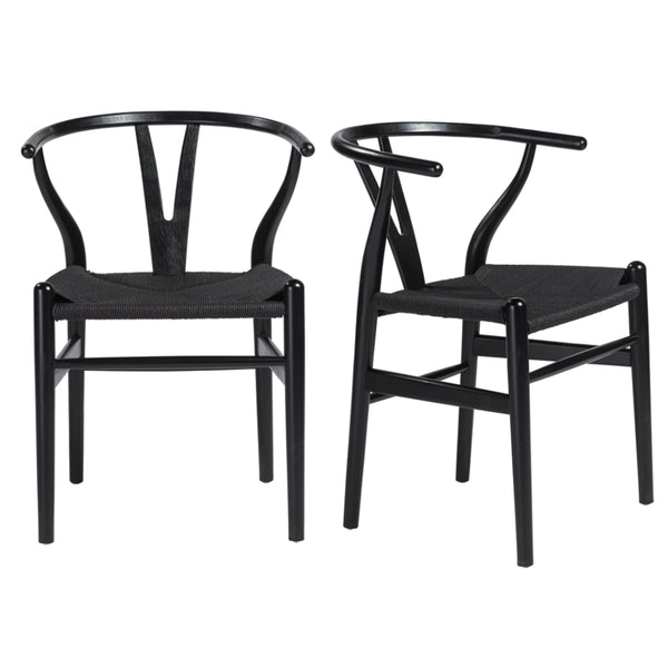 Evelina Side Chair with Black Stained Framed and Black Rush Seat - Set of 2