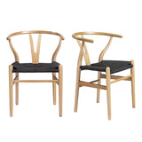 Evelina Side Chair with Natural Stained Framed and Black Rush Seat - Set of 2