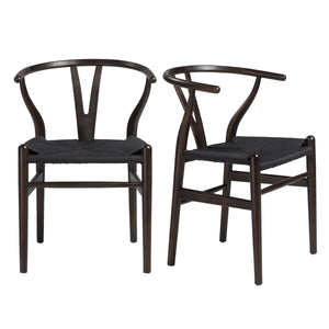 Evelina Side Chair with Walnut Stained Framed and Black Rush Seat - Set of 2