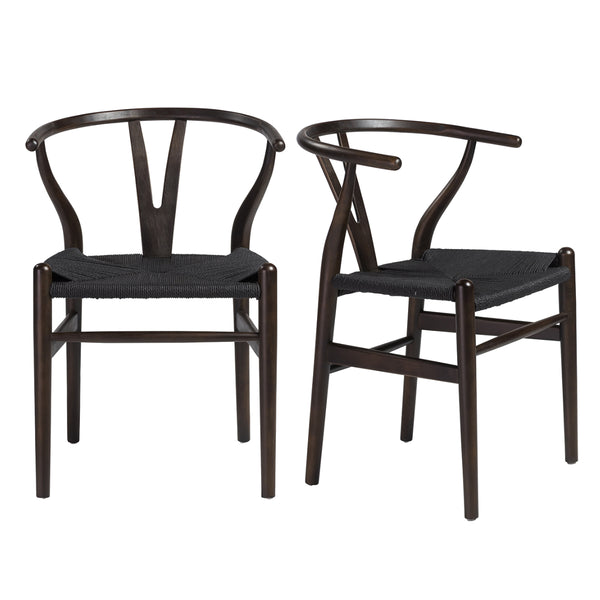 Evelina Side Chair with Walnut Stained Framed and Black Rush Seat - Set of 2