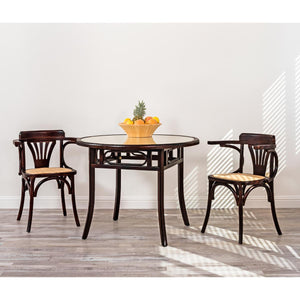 Adna Dining Table in Walnut with Clear Tempered Glass Top over Cane in Natural