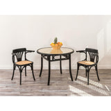 Adna Dining Table in Black with Clear Tempered Glass Top over Cane in Natural