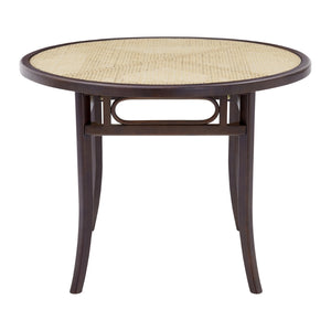 Adna Dining Table in Walnut with Clear Tempered Glass Top over Cane in Natural