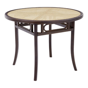 Adna Dining Table in Walnut with Clear Tempered Glass Top over Cane in Natural