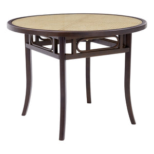Adna Dining Table in Walnut with Clear Tempered Glass Top over Cane in Natural