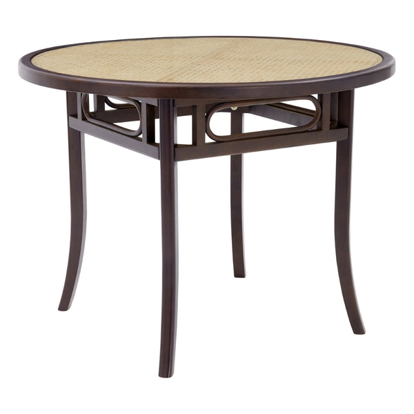 Adna Dining Table in Walnut with Clear Tempered Glass Top over Cane in Natural