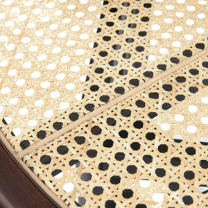 Adna Dining Table in Walnut with Clear Tempered Glass Top over Cane in Natural