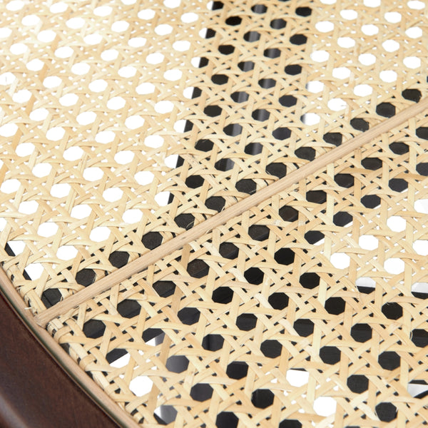 Adna Dining Table in Walnut with Clear Tempered Glass Top over Cane in Natural