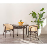 Adna Dining Table in Walnut with Clear Tempered Glass Top over Cane in Natural