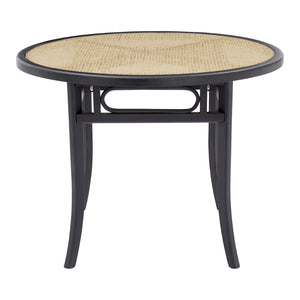 Adna Dining Table in Black with Clear Tempered Glass Top over Cane in Natural