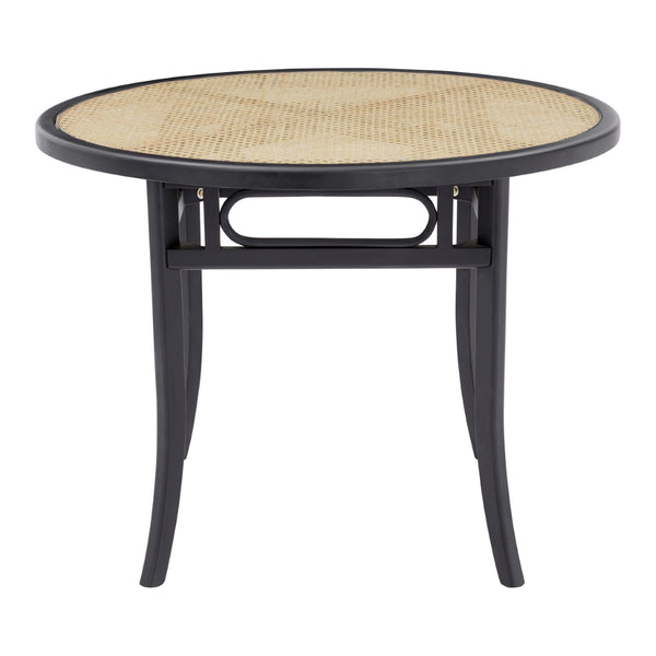 Adna Dining Table in Black with Clear Tempered Glass Top over Cane in Natural