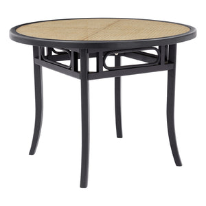 Adna Dining Table in Black with Clear Tempered Glass Top over Cane in Natural