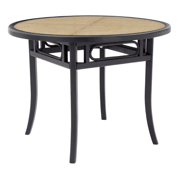 Adna Dining Table in Black with Clear Tempered Glass Top over Cane in Natural