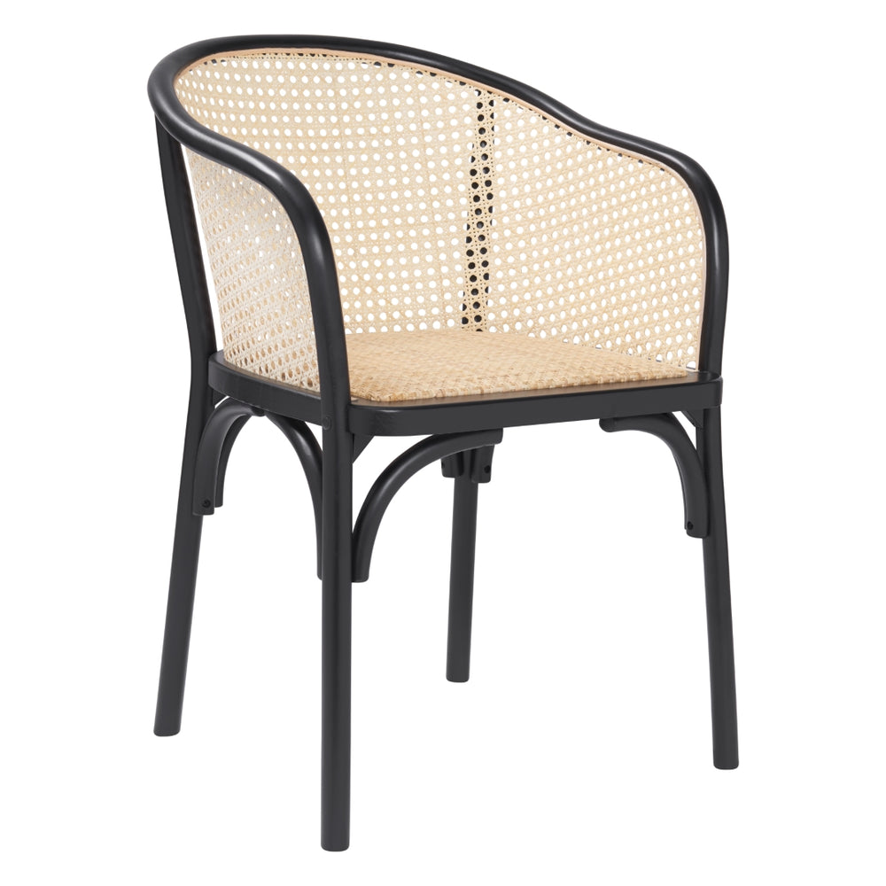 Elsy Armchair in Black with Natural Rattan Seat - Set of 1