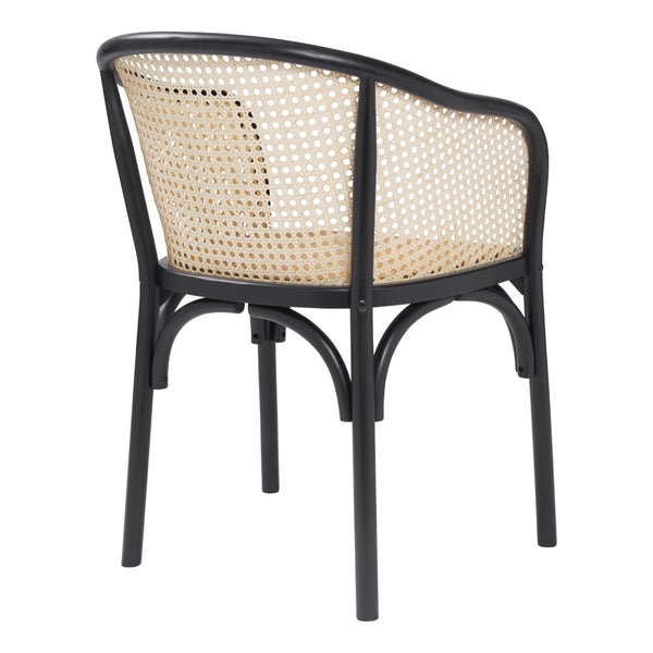 Elsy Armchair in Black with Natural Rattan Seat - Set of 1