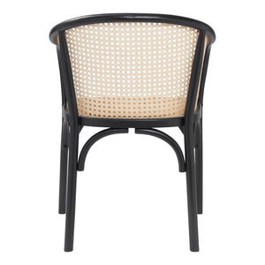Elsy Armchair in Black with Natural Rattan Seat - Set of 1