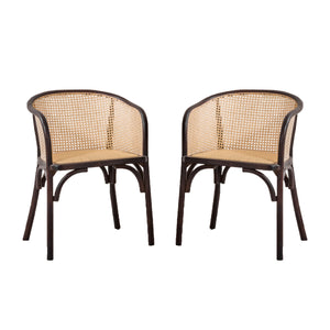 Elsy Armchair in Walnut with Natural Rattan Seat - Set of 1