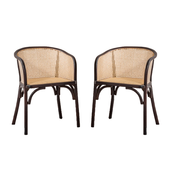 Elsy Armchair in Walnut with Natural Rattan Seat - Set of 1