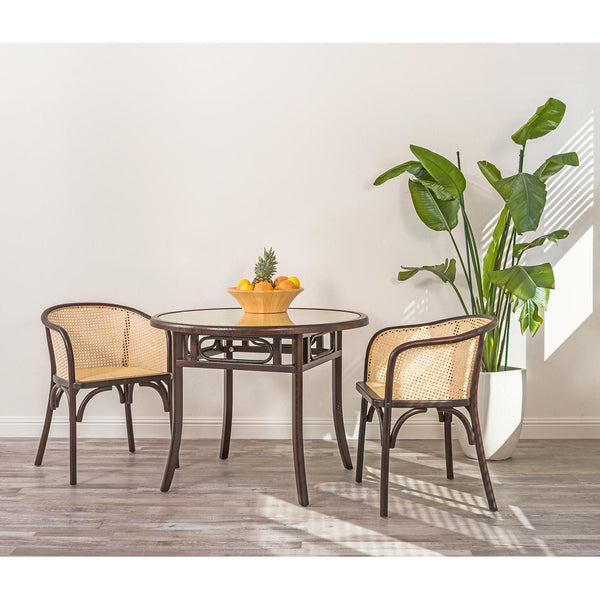 Elsy Armchair in Walnut with Natural Rattan Seat - Set of 1