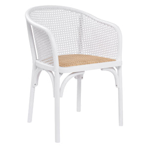 Elsy Armchair in White with Natural Rattan Seat - Set of 1