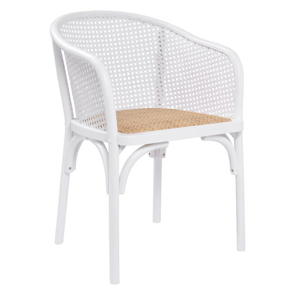 Elsy Armchair in White with Natural Rattan Seat - Set of 1