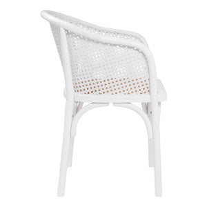Elsy Armchair in White with Natural Rattan Seat - Set of 1